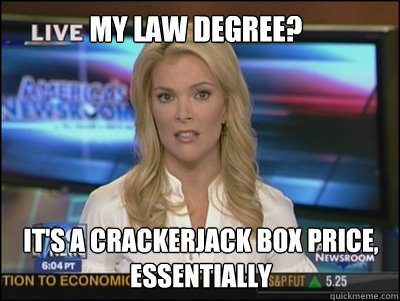 my law degree? It's a crackerjack box price, essentially  Megyn Kelly