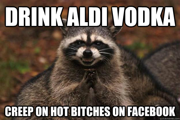 Drink Aldi vodka creep on hot bitches on facebook  Evil Plotting Raccoon