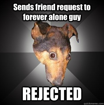 Sends friend request to forever alone guy REJECTED  Depression Dog