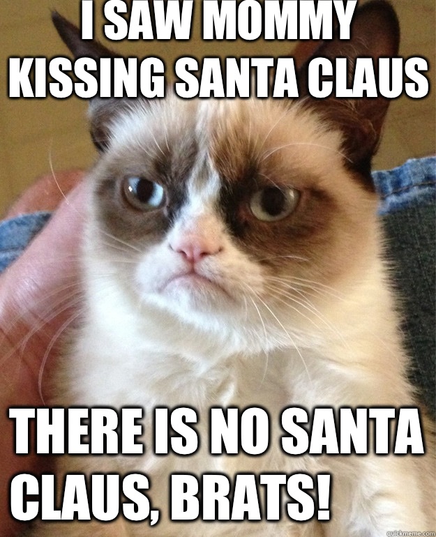 I saw Mommy kissing Santa Claus  There is no Santa Claus, brats!   Grumpy Cat