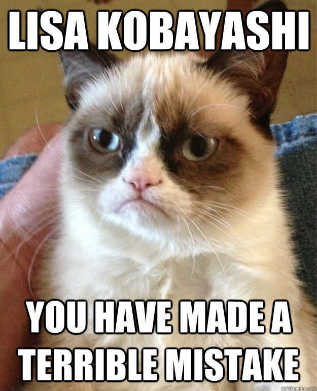 Lisa Kobayashi You have made a terrible mistake  Grumpy Cat