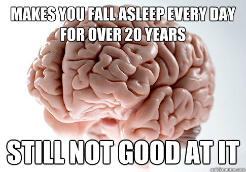 makes you Fall asleep every day for over 20 years still not good at it  Scumbag Brain