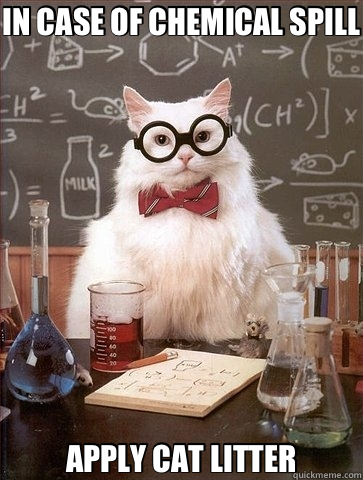 IN CASE OF CHEMICAL SPILL APPLY CAT LITTER  Chemistry Cat