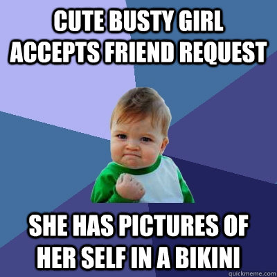 Cute Busty girl accepts friend request She has pictures of her self in a bikini  Success Kid