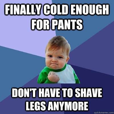 Finally cold enough for pants don't have to shave legs anymore  Success Kid