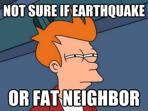 Not sure if earthquake or fat neighbor  Futurama Fry