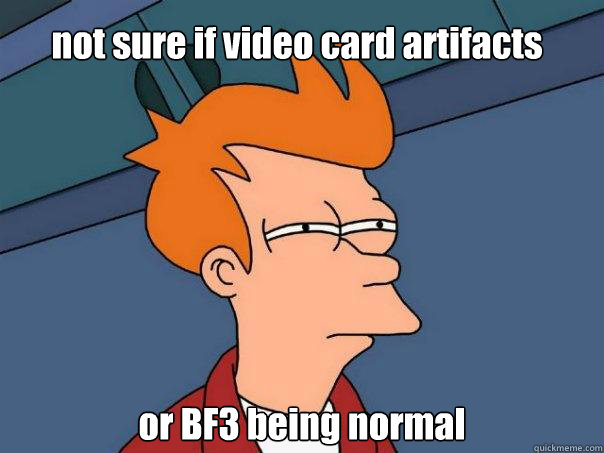 not sure if video card artifacts or BF3 being normal  Futurama Fry