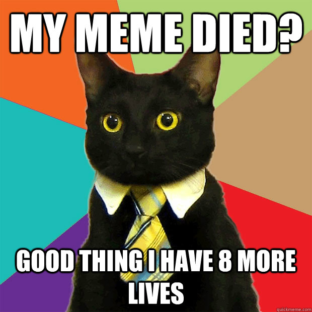 my meme died? good thing i have 8 more lives  Business Cat