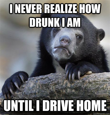 I never realize how drunk i am until i drive home - I never realize how drunk i am until i drive home  Confession Bear