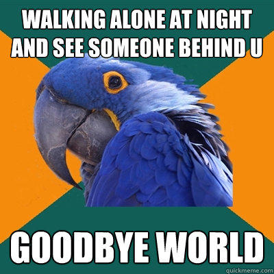 Walking alone at night and see someone behind u goodbye world - Walking alone at night and see someone behind u goodbye world  Paranoid Parrot