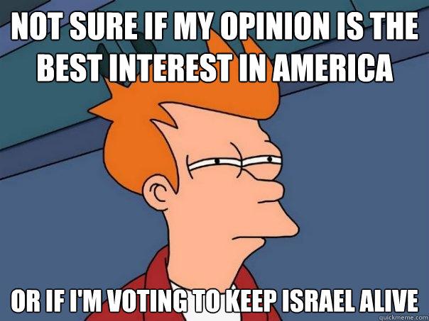 Not sure if my opinion is the best interest in america Or if I'm voting to keep Israel alive - Not sure if my opinion is the best interest in america Or if I'm voting to keep Israel alive  Futurama Fry