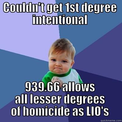 Lesser Included Offenses - COULDN'T GET 1ST DEGREE INTENTIONAL 939.66 ALLOWS ALL LESSER DEGREES OF HOMICIDE AS LIO'S Success Kid