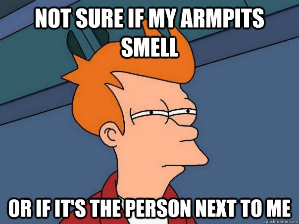 Not sure if my armpits smell or if It's the person next to me  Futurama Fry