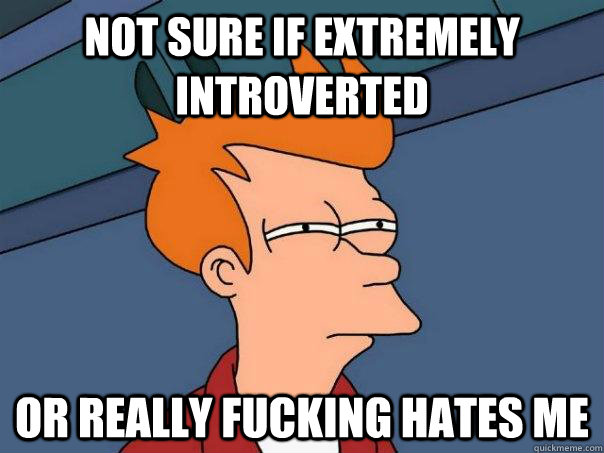 Not sure if extremely introverted Or really fucking hates me  Futurama Fry