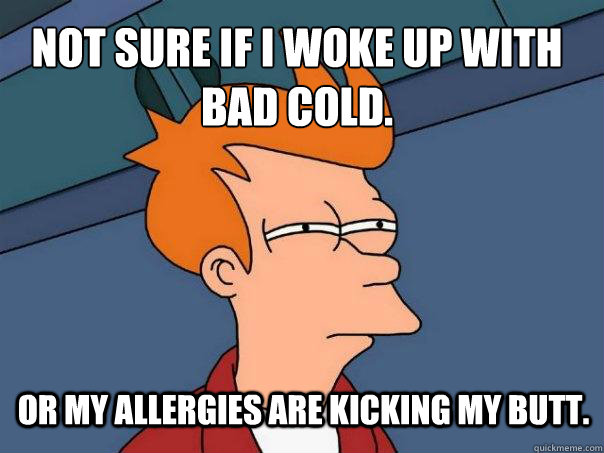 Not sure if I woke up with bad cold. Or my allergies are kicking my butt.  Futurama Fry