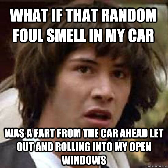 What if that random foul smell in my car was a fart from the car ahead let out and rolling into my open windows  conspiracy keanu