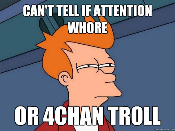 can't tell if attention whore or 4chan troll  Futurama Fry