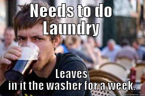 NEEDS TO DO LAUNDRY LEAVES IN IT THE WASHER FOR A WEEK. Lazy College Senior