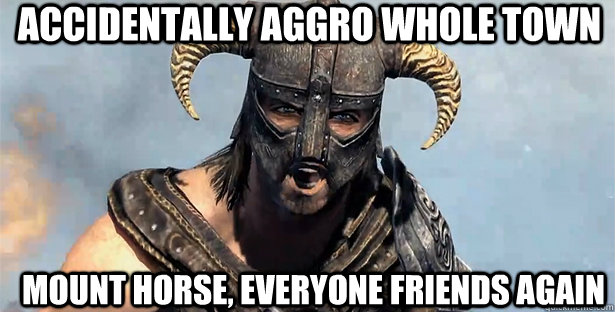 Accidentally aggro whole town Mount horse, everyone friends again  skyrim