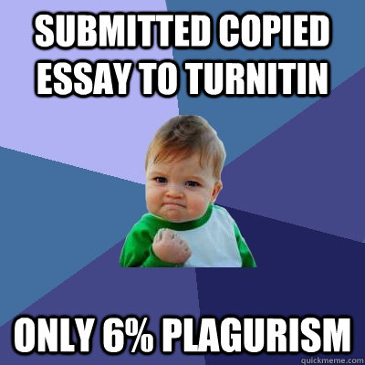 Submitted copied essay to turnitin only 6% plagurism - Submitted copied essay to turnitin only 6% plagurism  Success Kid