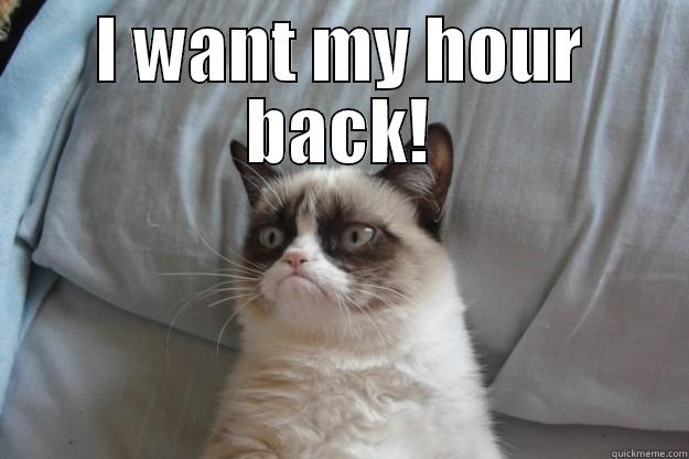 Spring forward...harumphhhh!!! - I WANT MY HOUR BACK!  Grumpy Cat