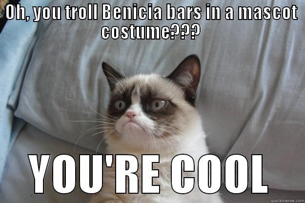 OH, YOU TROLL BENICIA BARS IN A MASCOT COSTUME??? YOU'RE COOL Grumpy Cat