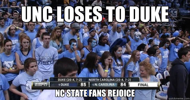 UNC loses to Duke 

nc state fans rejoice
  