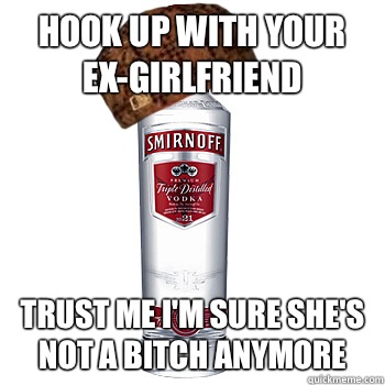 Hook up with your ex-girlfriend Trust me I'm sure she's not a bitch anymore  Scumbag Alcohol