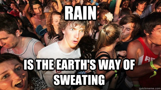 Rain  Is the earth's way of sweating  Sudden Clarity Clarence