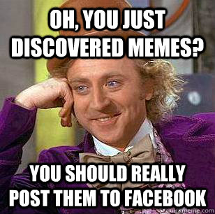 Oh, You just discovered memes? you should really post them to facebook  Condescending Wonka