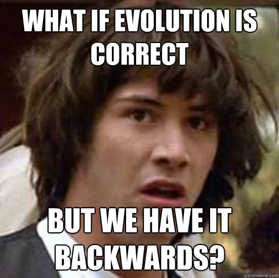 What if evolution is correct but we have it backwards?  Conspiracy Keanu Snow