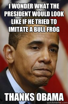 I wonder what the president would look like if he tried to imitate a bull frog Thanks obama - I wonder what the president would look like if he tried to imitate a bull frog Thanks obama  Everything Is Barack Obamas Fault