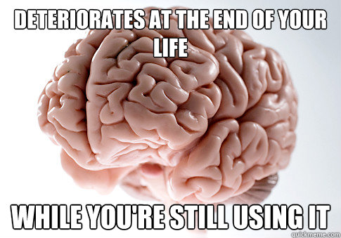 deteriorates at the end of your life while you're still using it  Scumbag Brain