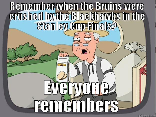 REMEMBER WHEN THE BRUINS WERE CRUSHED BY THE BLACKHAWKS IN THE STANLEY CUP FINALS? EVERYONE REMEMBERS Pepperidge Farm Remembers