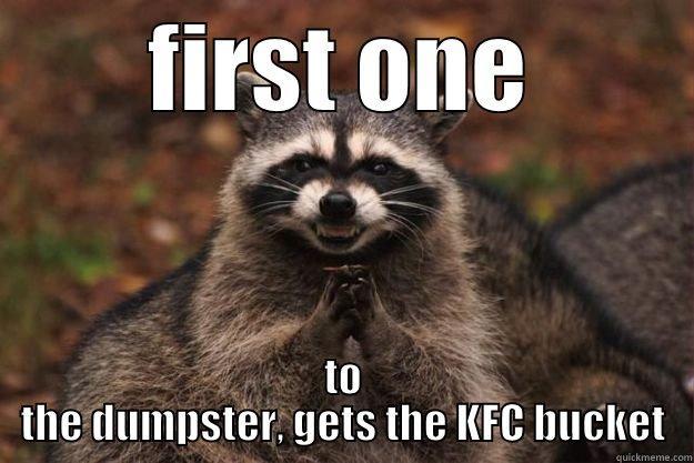 FIRST ONE TO THE DUMPSTER, GETS THE KFC BUCKET Evil Plotting Raccoon