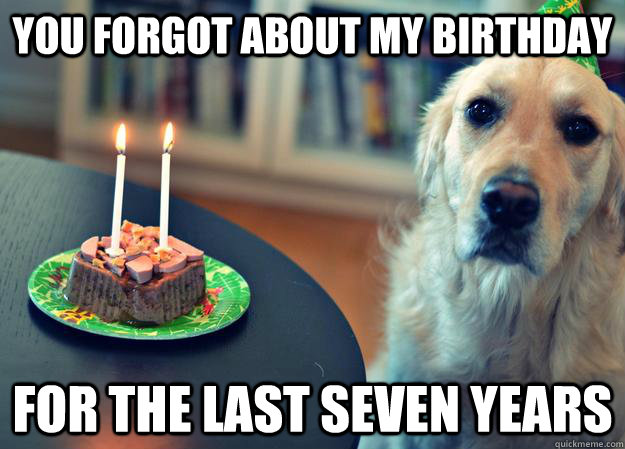 you forgot about my birthday for the last seven years  Sad Birthday Dog