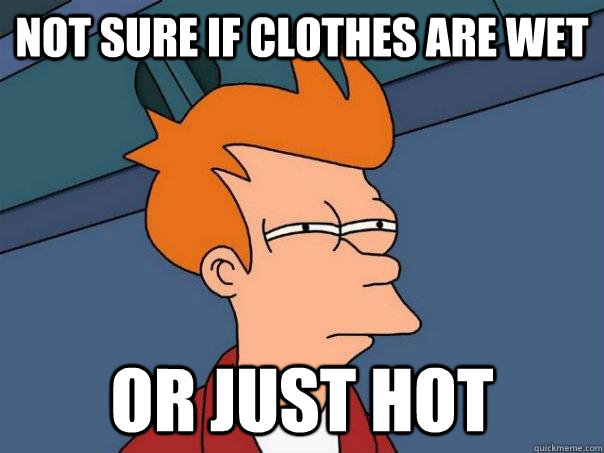 NOT SURE IF CLOTHES ARE WET OR JUST HOT  Futurama Fry