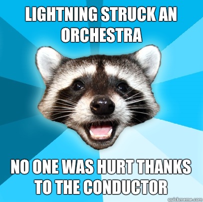 lightning struck an orchestra no one was hurt thanks to the conductor  Lame Pun Coon