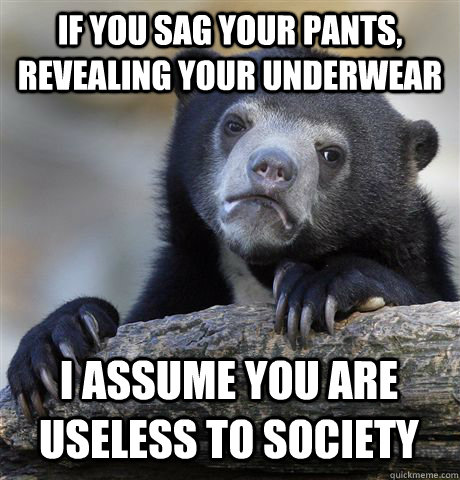 If you sag your pants, revealing your underwear I assume you are useless to society  Confession Bear