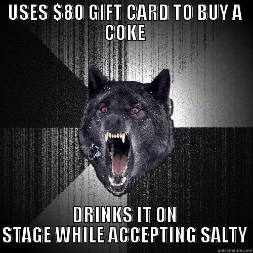 INSANITY WOLF - USES $80 GIFT CARD TO BUY A COKE DRINKS IT ON STAGE WHILE ACCEPTING SALTY Insanity Wolf