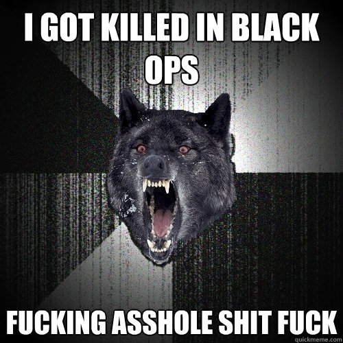 I got killed in black ops FUCKING ASSHOLE SHIT FUCK  Insanity Wolf