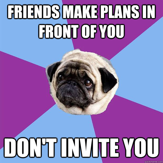 friends make plans in front of you don't invite you - friends make plans in front of you don't invite you  Lonely Pug