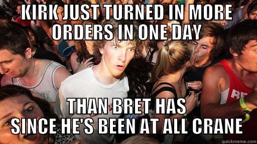 KIRK JUST TURNED IN MORE ORDERS IN ONE DAY THAN BRET HAS SINCE HE'S BEEN AT ALL CRANE Sudden Clarity Clarence