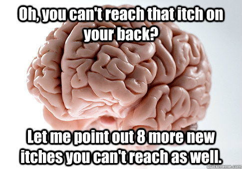 Oh, you can't reach that itch on your back? Let me point out 8 more new itches you can't reach as well.   Scumbag Brain