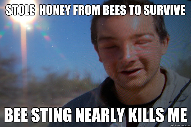 stole  honey from bees to survive bee sting nearly kills me  - stole  honey from bees to survive bee sting nearly kills me   Bear Grylls