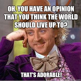 Oh, you have an opinion that you think the world should live up to? That's adorable!  Willy Wonka Meme