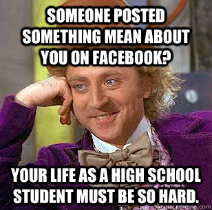 Someone posted something mean about you on Facebook? Your life as a high school student must be so hard.  Condescending Wonka