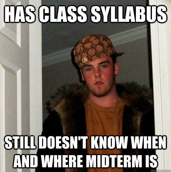 has class syllabus still doesn't know when and where midterm is - has class syllabus still doesn't know when and where midterm is  Scumbag Steve