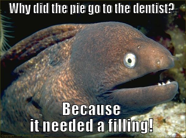 WHY DID THE PIE GO TO THE DENTIST? BECAUSE IT NEEDED A FILLING! Bad Joke Eel