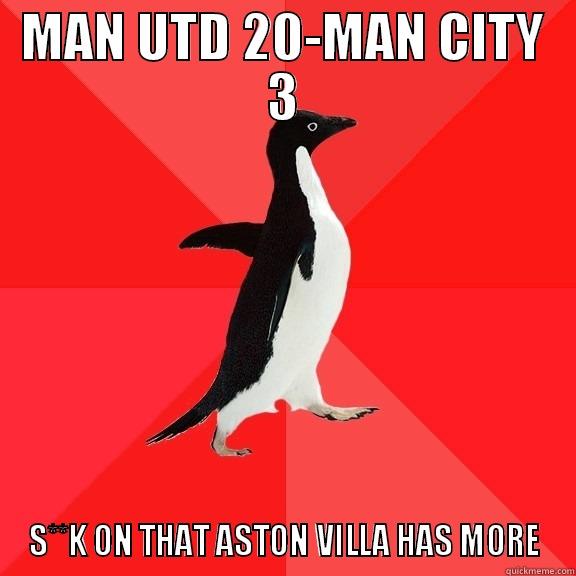 MAN UTD 20-MAN CITY 3 S**K ON THAT ASTON VILLA HAS MORE Socially Awesome Penguin